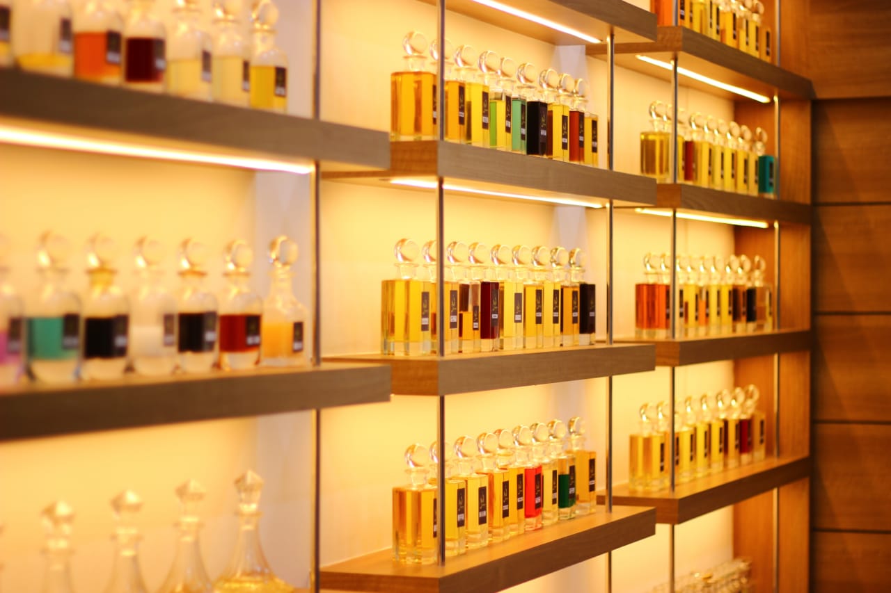 Perfume bottles on shelf